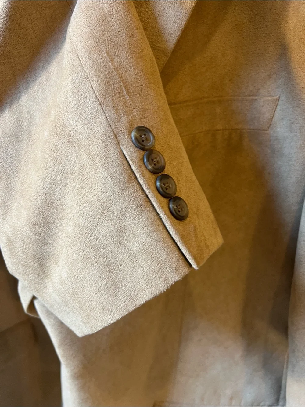 Chaps Faux Suede Blazer Mens Size 48L Camel Tan Paisley Lined Sport Coat